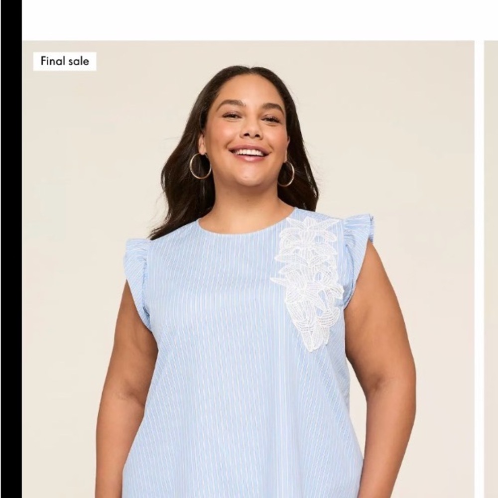 Lane Bryant Light Blue Blouse with White Lace Accent